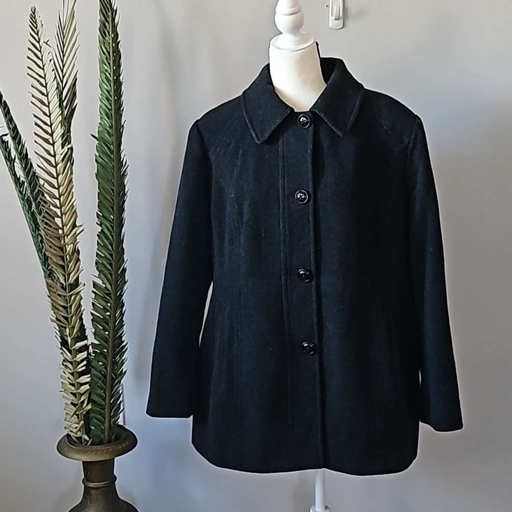 London Fog Wool Blend Black Pea Coat